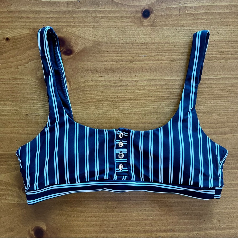Salt & Sunshine Black & White Stripe Bikini Top, Size M